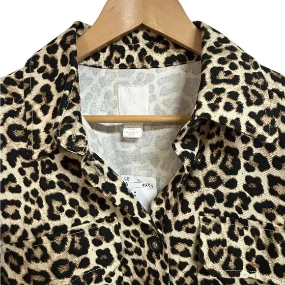 H&M Women’s Oversized Shirt Jacket Shacket Leopard Print Size Medium NWT - Picture 3 of 11